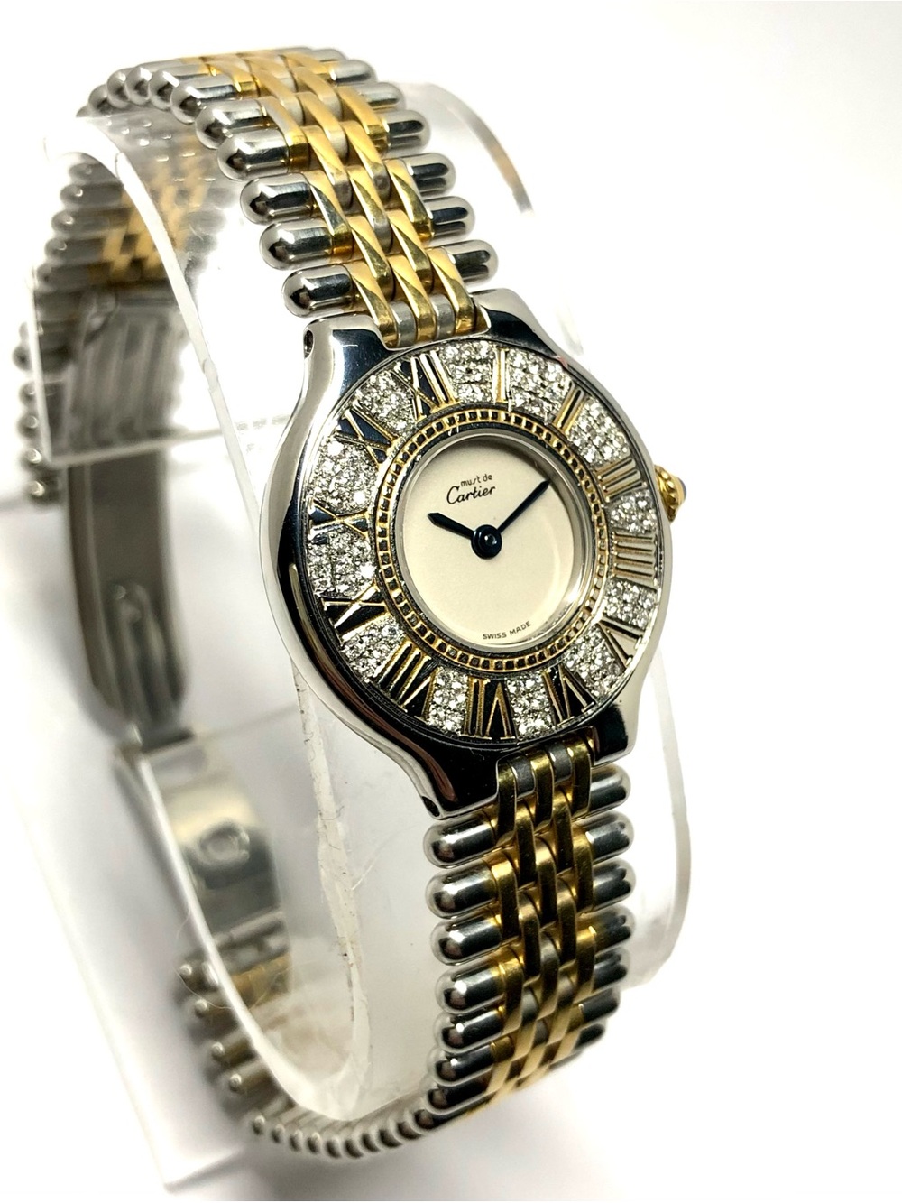 CARTIER MUST 21 Quartz 28mm 2 Tone ~0.60TCW Diamond Watch Cream Dial - Picture 4 of 7